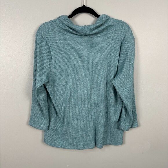 J. Jill Wearever Waffle Knit Blue Pullover Sweater Medium Petite Long Sleeve - Picture 4 of 4